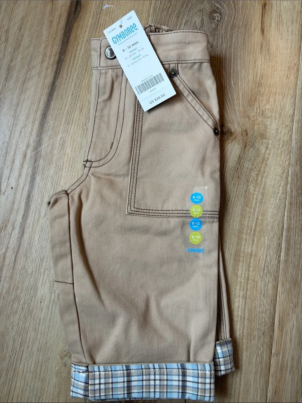 Vintage Kids Gymboree Tan Canvas Cargo Pants with Plaid Cuffs